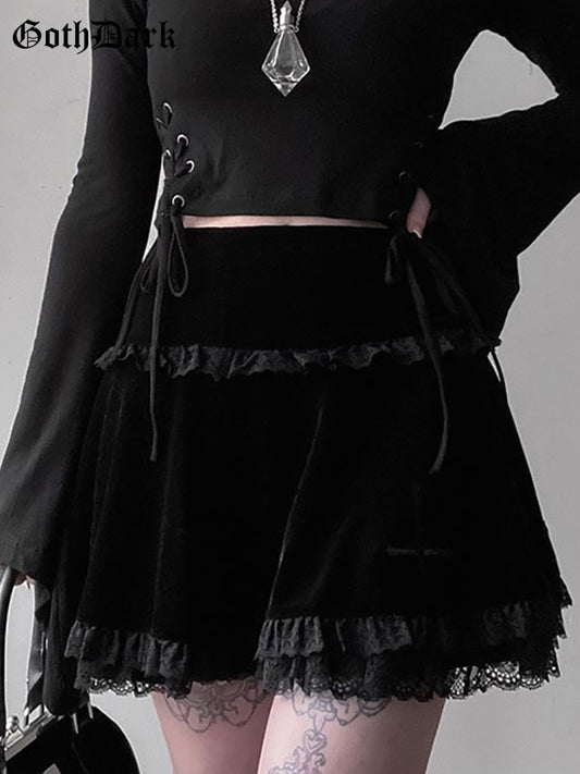 Embroidered Velvet Layered Skirt - Grlfriend Club