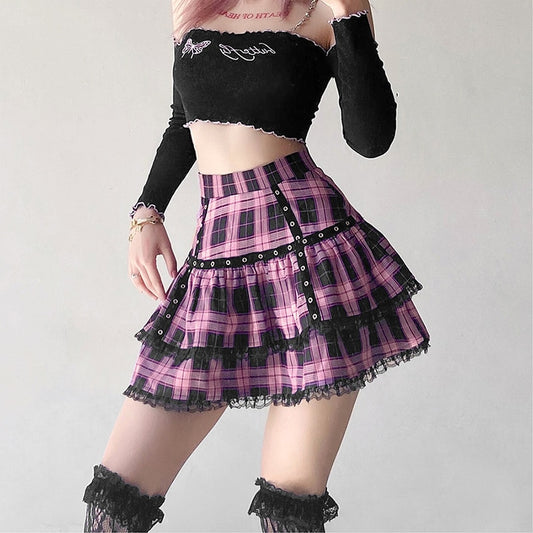 Black and Pink Lace Schoolgirl Skirt - Grlfriend Club