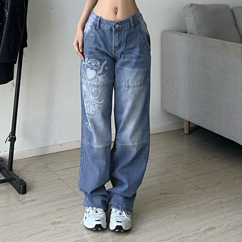 Stenciled Baggy Y2K Jeans - Grlfriend Club