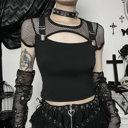 Cut-Out Fishnet Buckle Top - Grlfriend Club