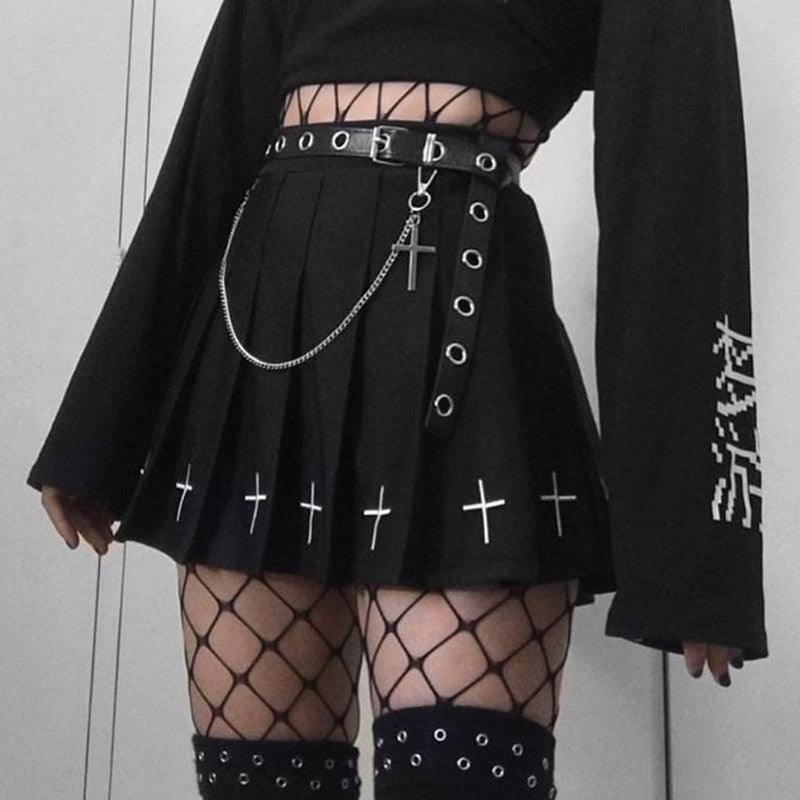 Pleated Skirt with Crosses - Grlfriend Club
