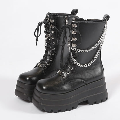 Punk Gothic Platform Ankle Metal Chain Boots - Grlfriend Club